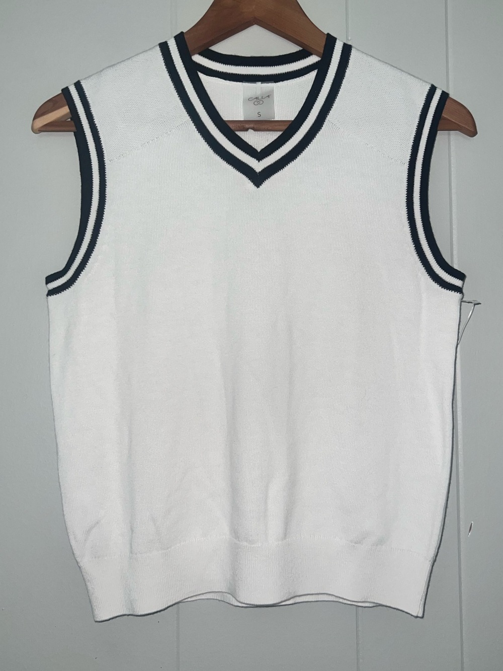 Calia White Black Stripe Knit Sweater Vest Preppy Tenniscore Golfcore Size S